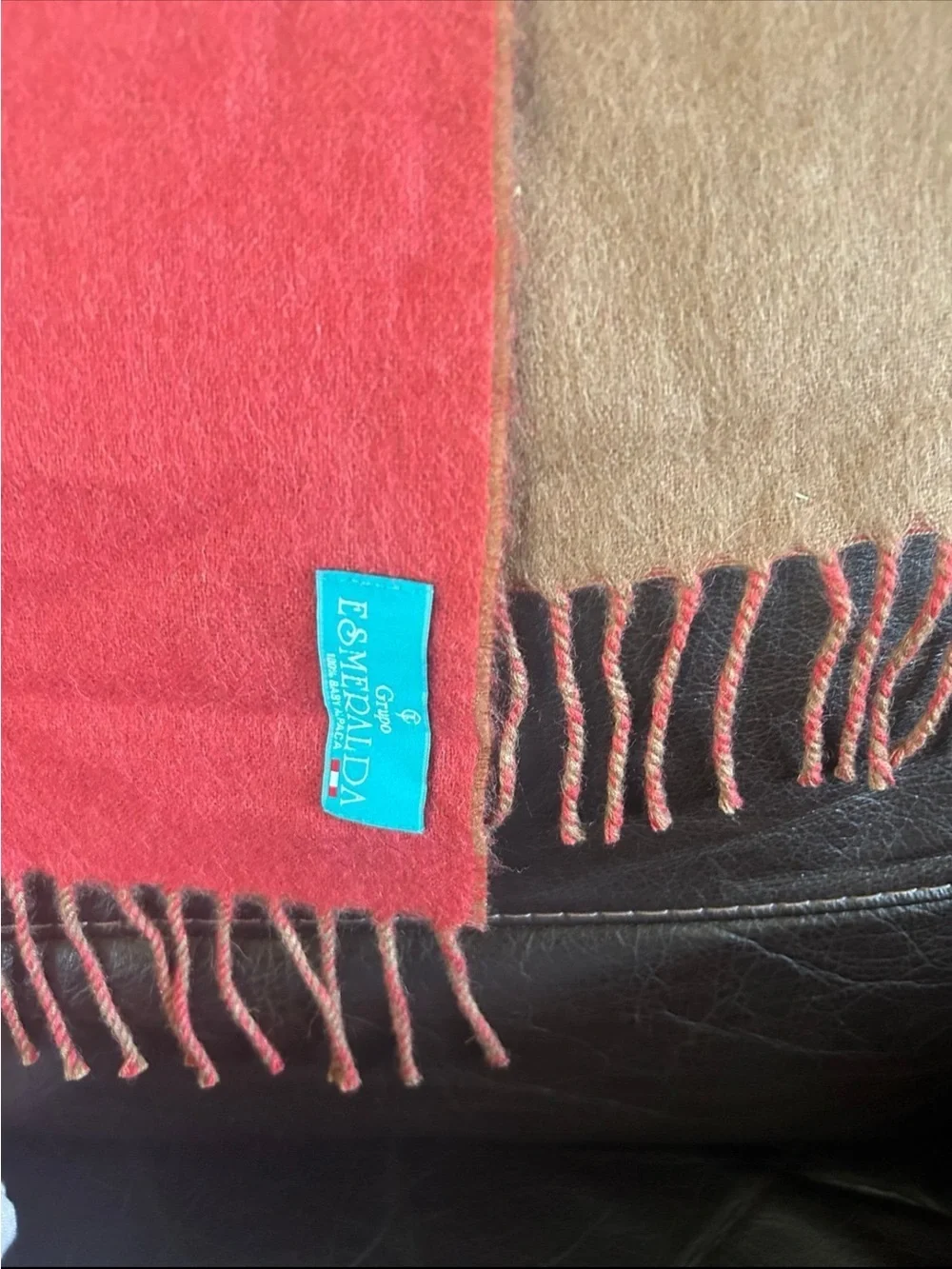 Baby Alpaca 100% Cashmere Plaid Fringe Wrap Scarf - Red, Navy & Cream